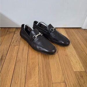 Ferragamo Brown Loafers Signature Gancini Bit Buckle Driving Luxe Shoes 9 EE Men
